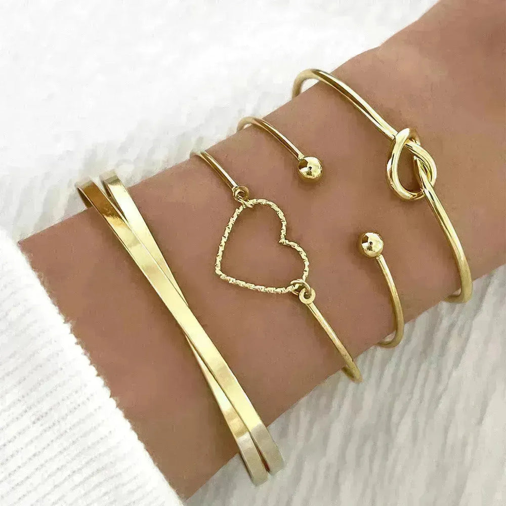 Vintage Gold Crystal Heart Letter Love Bangle Bracelet For Women Fashion Multi-layer Geometric Charm Bracelets Jewelry Gifts - EX-STOCK CANADA