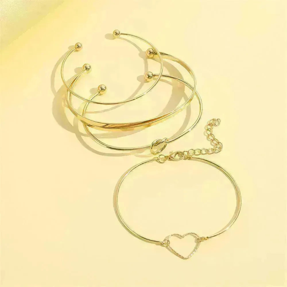 Vintage Gold Crystal Heart Letter Love Bangle Bracelet For Women Fashion Multi-layer Geometric Charm Bracelets Jewelry Gifts - EX-STOCK CANADA