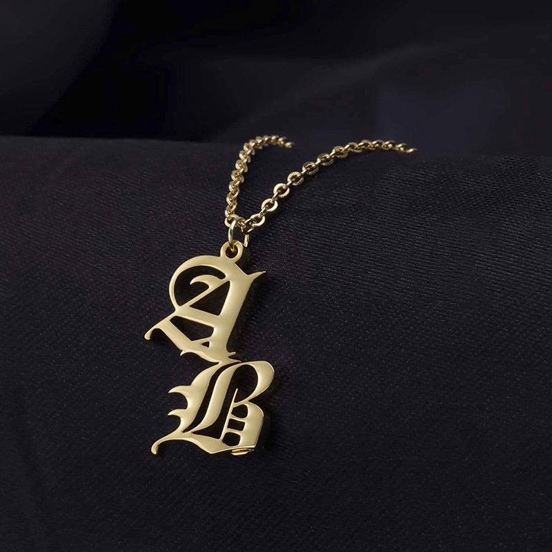 Vintage Old English Double Initial Letter Pendant Necklace Jewelry For Women Custom - EX-STOCK CANADA