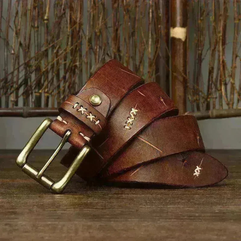 Washed-out Vintage First Layer Cow Leather Pin Buckle Jeans Belt - EX-STOCK CANADA