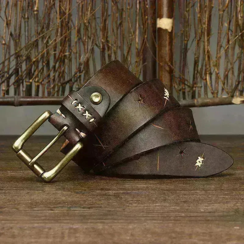 Washed-out Vintage First Layer Cow Leather Pin Buckle Jeans Belt - EX-STOCK CANADA