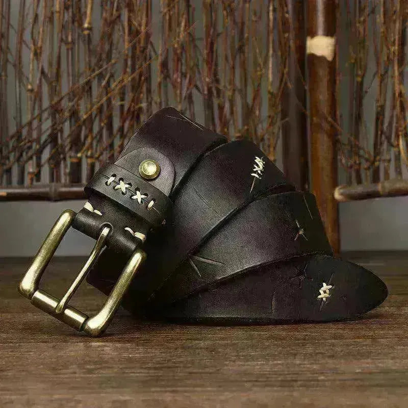 Washed-out Vintage First Layer Cow Leather Pin Buckle Jeans Belt - EX-STOCK CANADA
