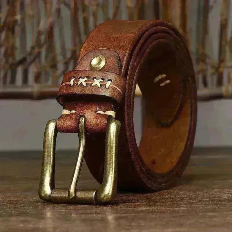 Washed-out Vintage First Layer Cow Leather Pin Buckle Jeans Belt - EX-STOCK CANADA