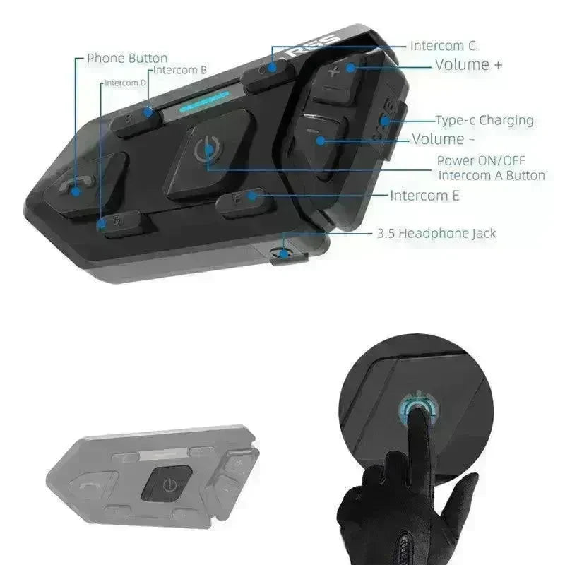 WAYXIN R6s Double Pack Intercom Motorcycle Bluetooth Headsets 1200 m up to 6 Riders with DSP & CVC Noise Reduction Waterproof Hands-Free Function Intercom Communication System - EX-STOCK CANADA