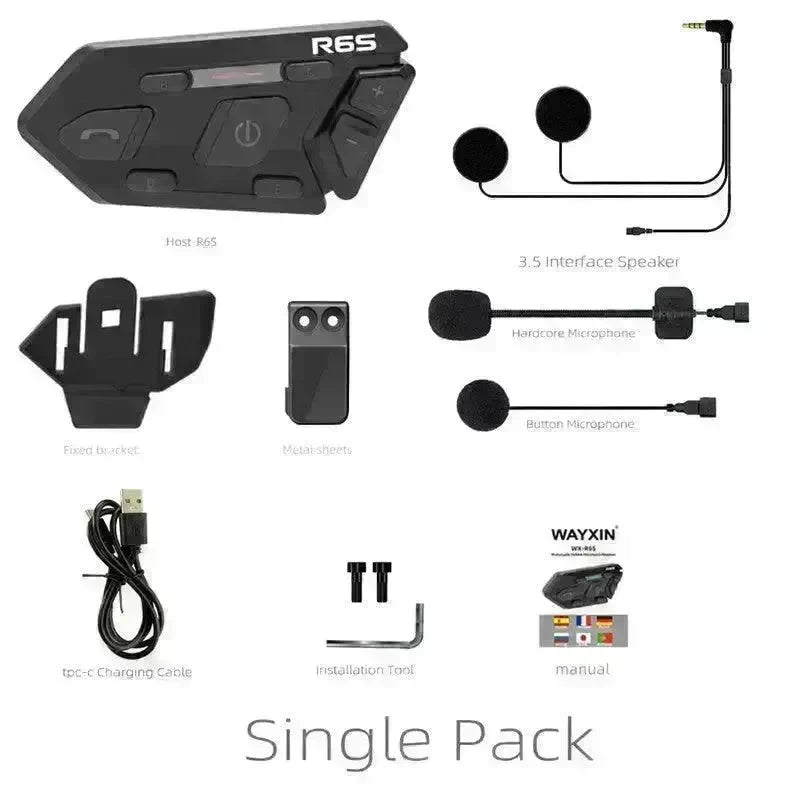 WAYXIN R6s Double Pack Intercom Motorcycle Bluetooth Headsets 1200 m up to 6 Riders with DSP & CVC Noise Reduction Waterproof Hands-Free Function Intercom Communication System - EX-STOCK CANADA