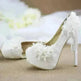 White Lace Flower High Heels Tassel Bridal Wedding Bridesmaid Shoes - EX-STOCK CANADA