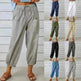 Women Drawstring Tie Pants Spring Summer Cotton And Linen Trousers With Pockets Button - EX-STOCK CANADA