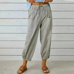 Women Drawstring Tie Pants Spring Summer Cotton And Linen Trousers With Pockets Button - EX-STOCK CANADA
