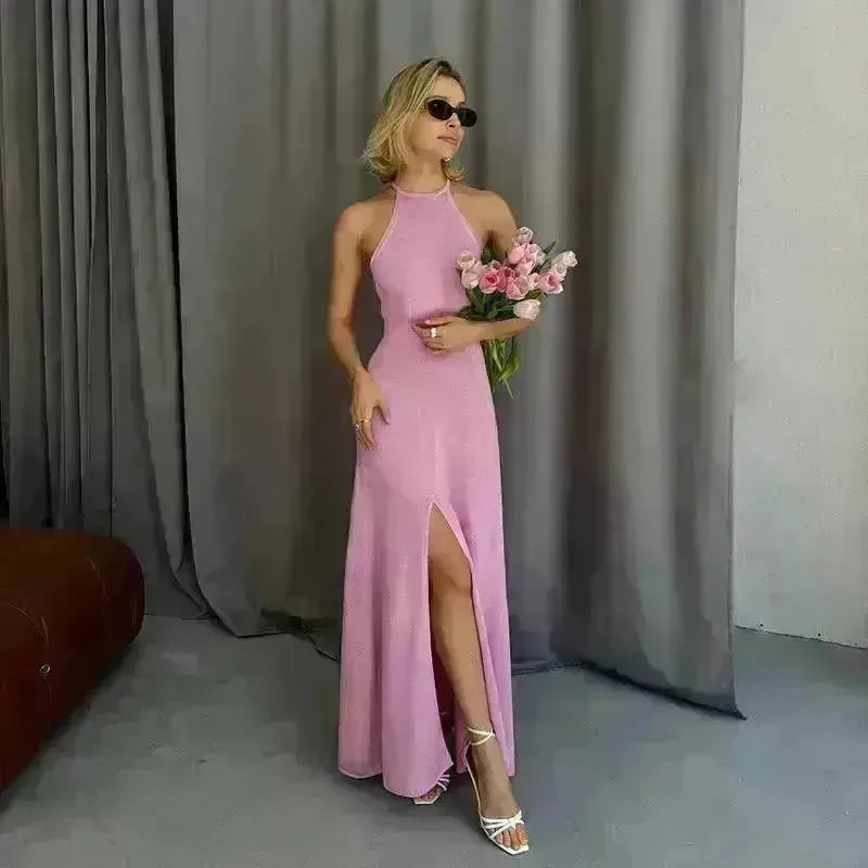 Women Fashion Halter Split Sleeveless Sexy Slim Fit Dress - EX-STOCK CANADA