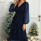 Women Fashion Stitching Mesh V-Neck Midi Dress - EX-STOCK CANADA