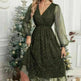 Women Fashion Stitching Mesh V-Neck Midi Dress - EX-STOCK CANADA