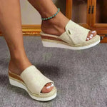 Women Fashionable Denim Canvas Summer Outdoor Hemp High Heel Slippers - EX-STOCK CANADA