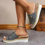 Women Fashionable Denim Canvas Summer Outdoor Hemp High Heel Slippers - EX-STOCK CANADA