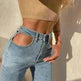 Women High Waist Loose Fit Blue Wash Casual Denim Trousers - EX-STOCK CANADA