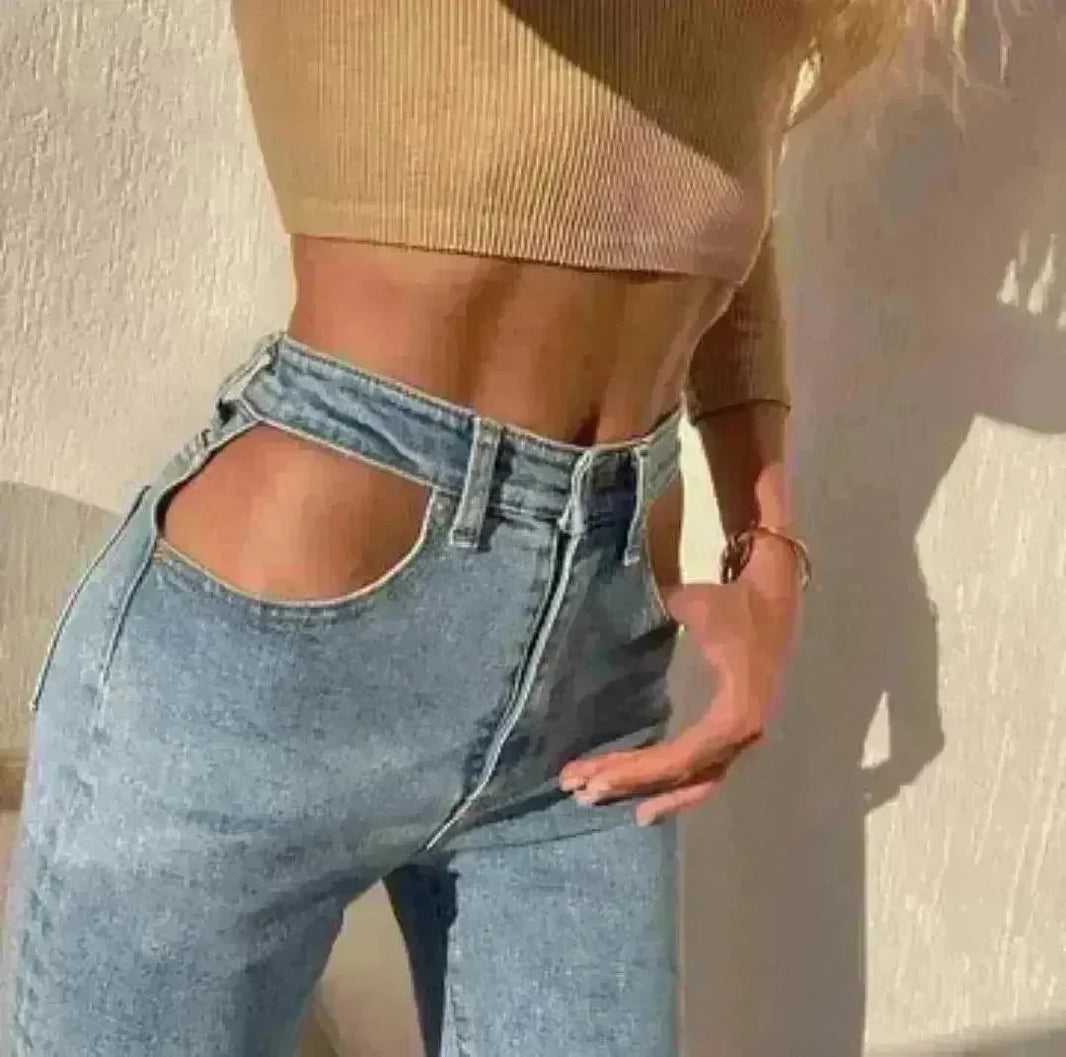 Women High Waist Loose Fit Blue Wash Casual Denim Trousers - EX-STOCK CANADA