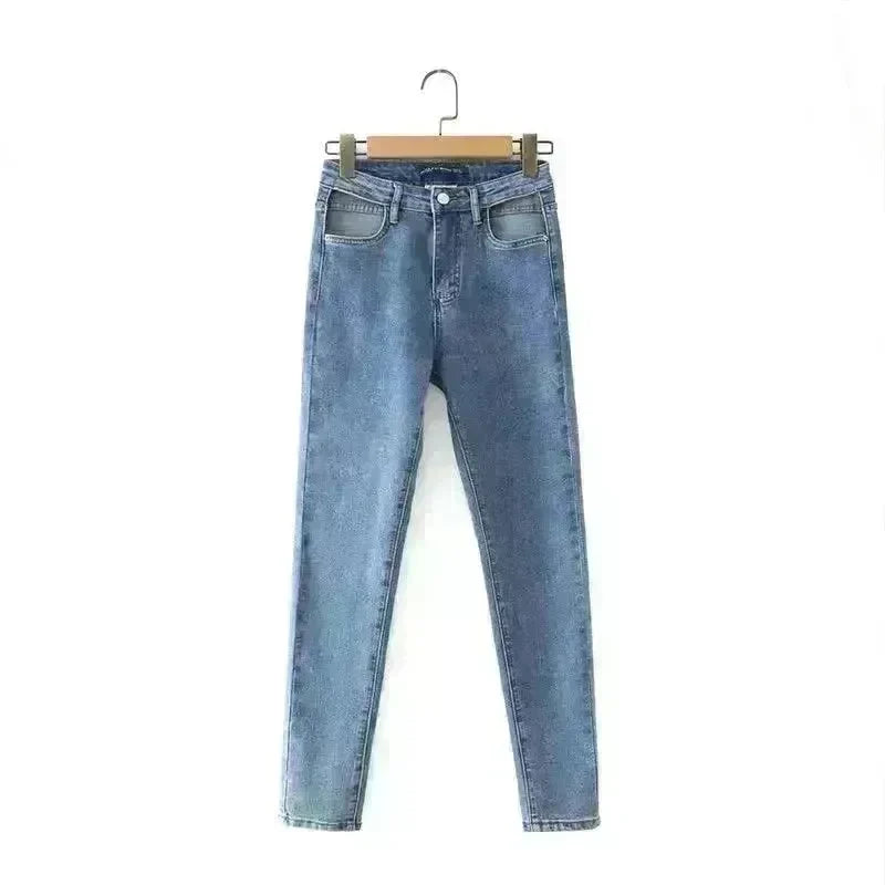 Women High Waist Loose Fit Blue Wash Casual Denim Trousers - EX-STOCK CANADA