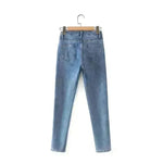 Women High Waist Loose Fit Blue Wash Casual Denim Trousers - EX-STOCK CANADA