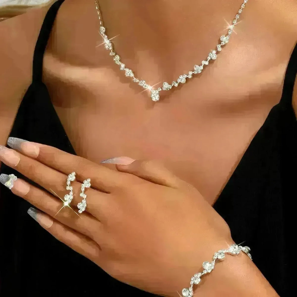 Women Jewelry Set Necklace Bracelet Earring Three Piece Silver Set - EX-STOCK CANADA