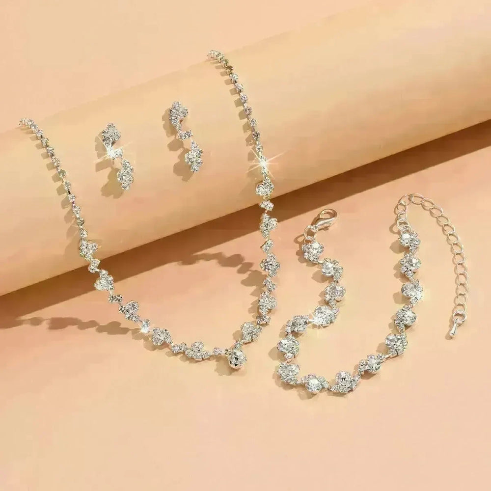 Women Jewelry Set Necklace Bracelet Earring Three Piece Silver Set - EX-STOCK CANADA
