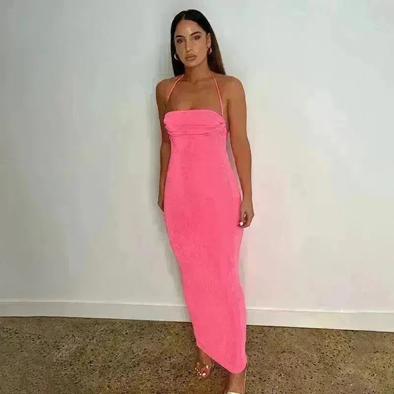 Women's Backless Sexy Strap Slim Dress Tube Top Halter Dress Club Party Beach Outfits Summer - EX-STOCK CANADA