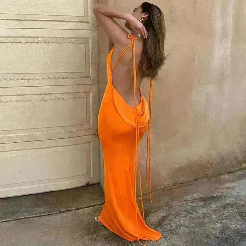 Women's Backless Sexy Strap Slim Dress Tube Top Halter Dress Club Party Beach Outfits Summer - EX-STOCK CANADA