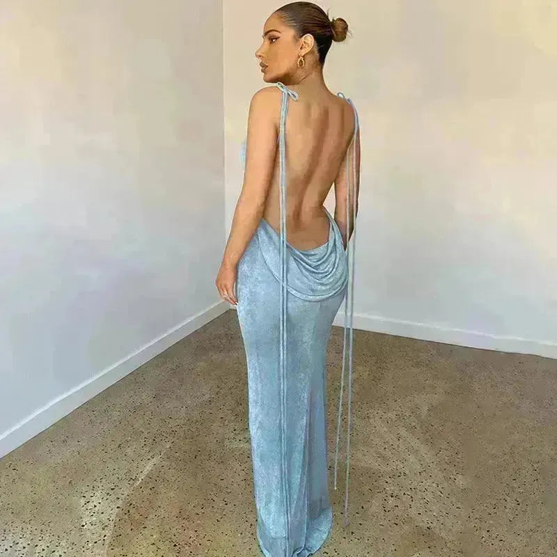 Women's Backless Sexy Strap Slim Dress Tube Top Halter Dress Club Party Beach Outfits Summer - EX-STOCK CANADA