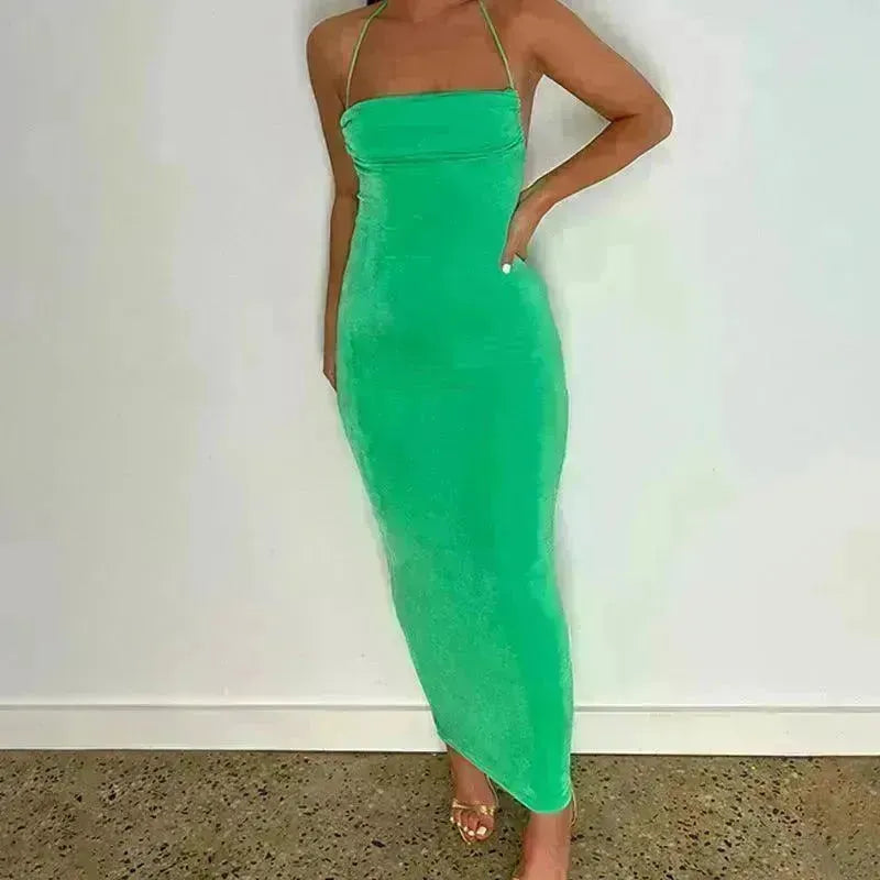 Women's Backless Sexy Strap Slim Dress Tube Top Halter Dress Club Party Beach Outfits Summer - EX-STOCK CANADA