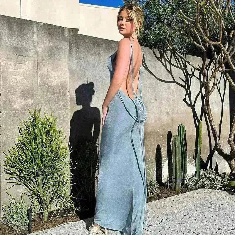 Women's Backless Sexy Strap Slim Dress Tube Top Halter Dress Club Party Beach Outfits Summer - EX-STOCK CANADA