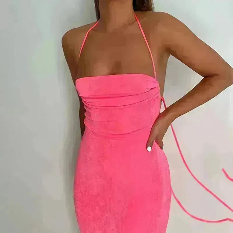 Women's Backless Sexy Strap Slim Dress Tube Top Halter Dress Club Party Beach Outfits Summer - EX-STOCK CANADA