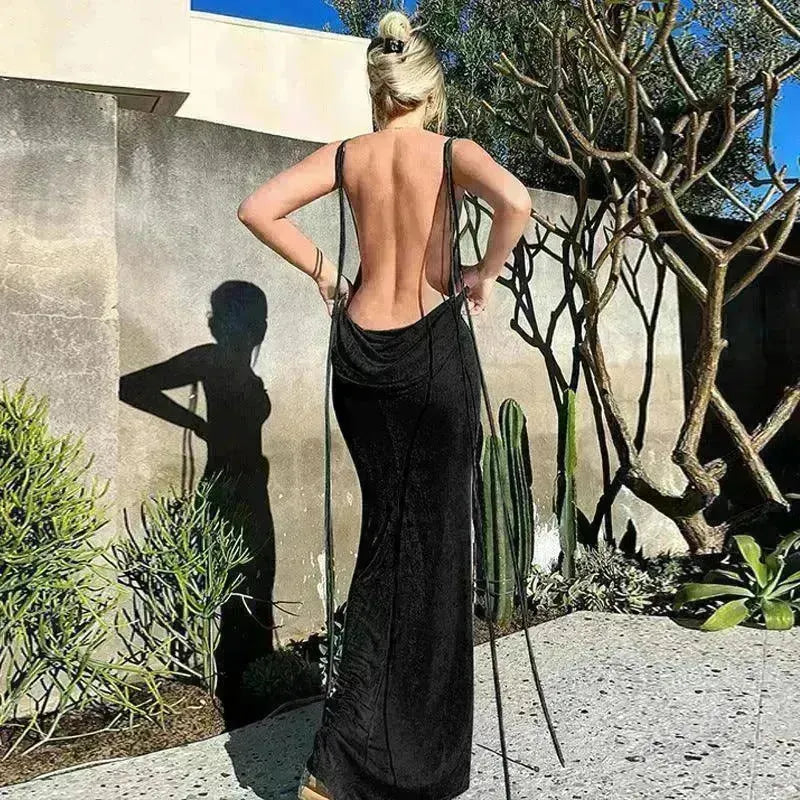 Women's Backless Sexy Strap Slim Dress Tube Top Halter Dress Club Party Beach Outfits Summer - EX-STOCK CANADA
