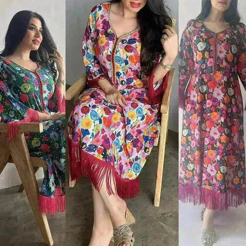 Women's Bronzing Printed Casual Dubai Arab Robe - EX-STOCK CANADA