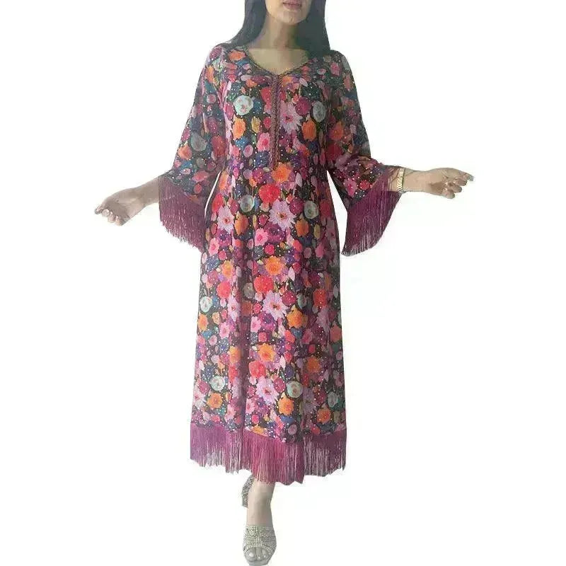 Women's Bronzing Printed Casual Dubai Arab Robe - EX-STOCK CANADA