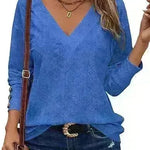 Women's Casual V-neck Long Sleeved Lace Casual Embroidered Shirt top - EX-STOCK CANADA