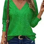 Women's Casual V-neck Long Sleeved Lace Casual Embroidered Shirt top - EX-STOCK CANADA