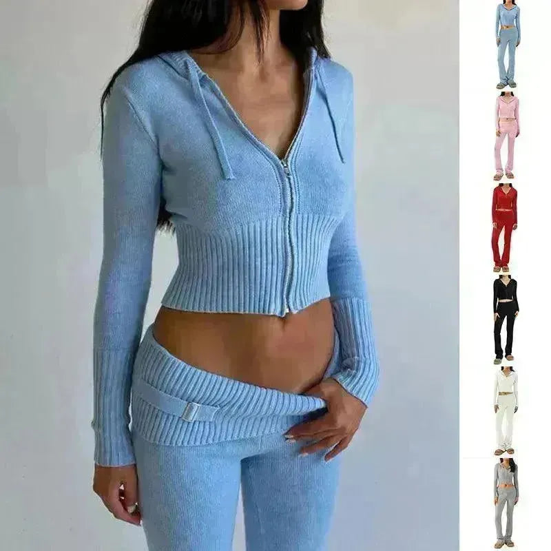 Women's Comfortable Hoodie Leisure Sexy Long Sleeve Sweater And High Waist Long Pants Suit - EX-STOCK CANADA