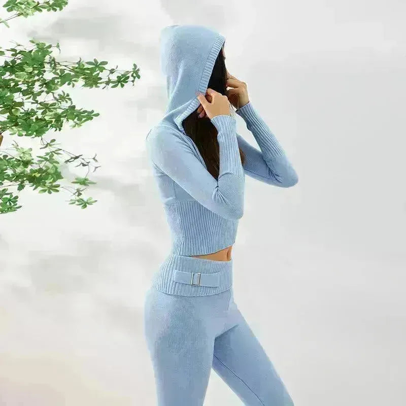 Women's Comfortable Hoodie Leisure Sexy Long Sleeve Sweater And High Waist Long Pants Suit - EX-STOCK CANADA