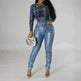 Women's Denim-like Printed Long-sleeved Jumpsuit - EX-STOCK CANADA