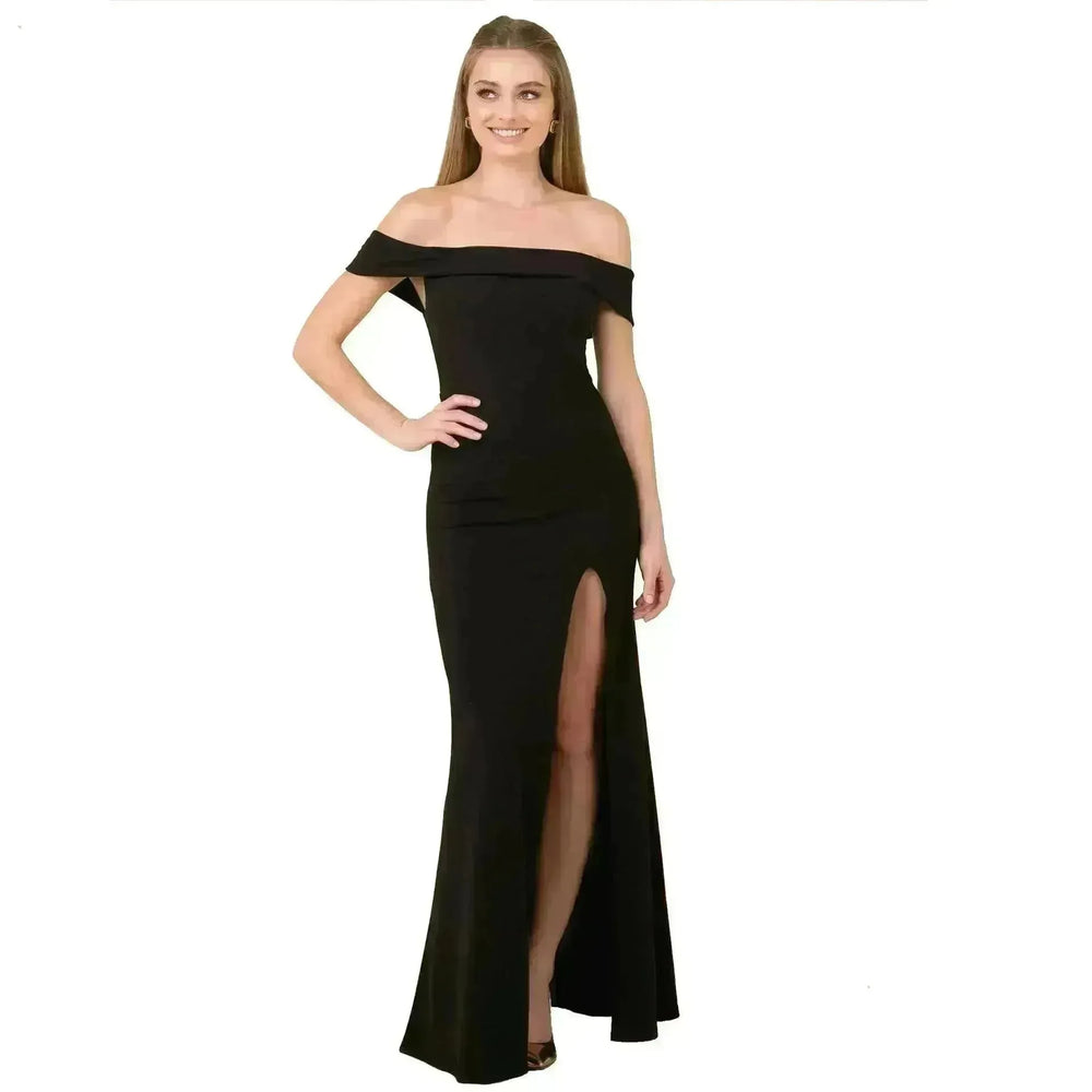 Women's Fashion Elegant Boat-neck formal slit bodycon Evening Gown Dress. - EX-STOCK CANADA