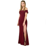 Women's Fashion Elegant Boat-neck formal slit bodycon Evening Gown Dress. - EX-STOCK CANADA