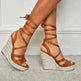 Women's Fashion Foam Bottom Heightening Cross Strappy Rope Tie Wedge Sandals - EX-STOCK CANADA
