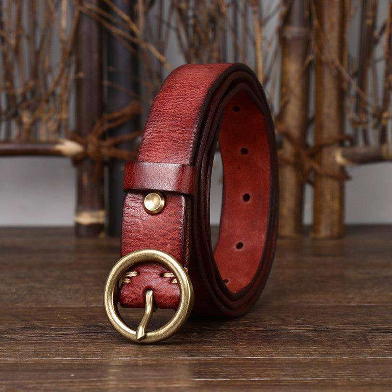 Women's Fashion Leather Jeans Belt With Brass Buckle - EX-STOCK CANADA