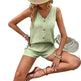 Women's Fashion Loose Sleeveless Solid Color Buttons Decorative Vest Two-piece Set - EX-STOCK CANADA
