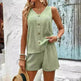 Women's Fashion Loose Sleeveless Solid Color Buttons Decorative Vest Two-piece Set - EX-STOCK CANADA