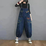 Women's Fashion Plus Size Age Reduction Print Suspender Jeans - EX-STOCK CANADA