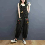 Women's Fashion Plus Size Age Reduction Print Suspender Jeans - EX-STOCK CANADA