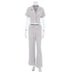 Women's Fashionable Simple Solid Color Short-sleeved Trousers Pajamas Two-piece Set - EX-STOCK CANADA