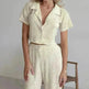 Women's Fashionable Simple Solid Color Short-sleeved Trousers Pajamas Two-piece Set - EX-STOCK CANADA