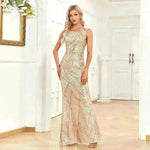 Women's Fashionable Sleeveless Round Neck Sparkling Evening Gown - EX-STOCK CANADA
