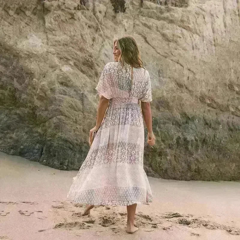 Women's Flowers Printed Dress Bohemian Irregular Beach Clothes - EX-STOCK CANADA