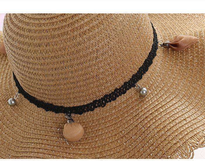 Women's Han Korean Edition Big Beach Wavy With Leather Rope Weaving Hat - EX-STOCK CANADA